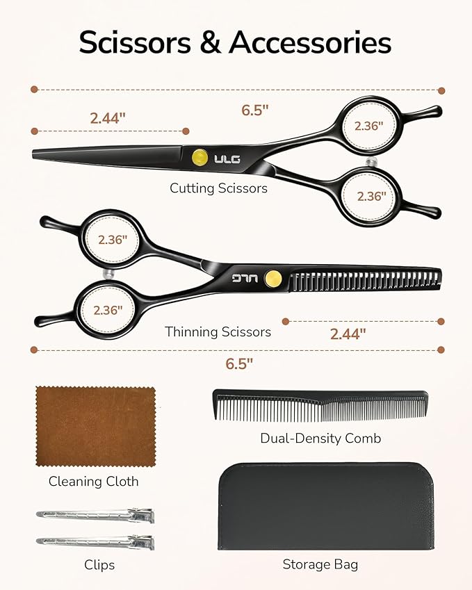 Hair Cutting Scissors Thinning Shears Kit ULG Professional Barber Hairdressing Texturizing Salon Razor Edge Scissor Japanese Stainless Steel 6.5 inch BLK