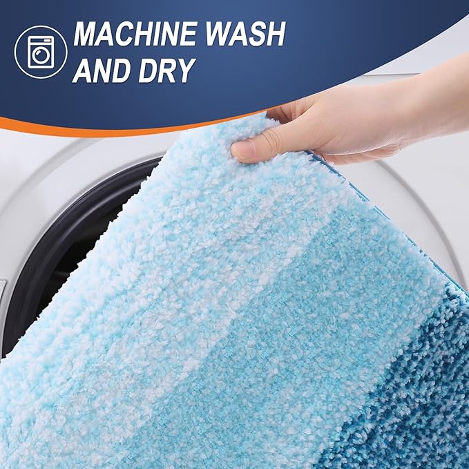 OLANLY Bathroom Runner Rugs 47x24, Extra Soft Absorbent Microfiber Bath Rugs, Rubber Backing, Quick Dry, Washable Bath Mats for Bathroom Floor, Tub and Shower, Home Decor Accessories, Peacock Blue