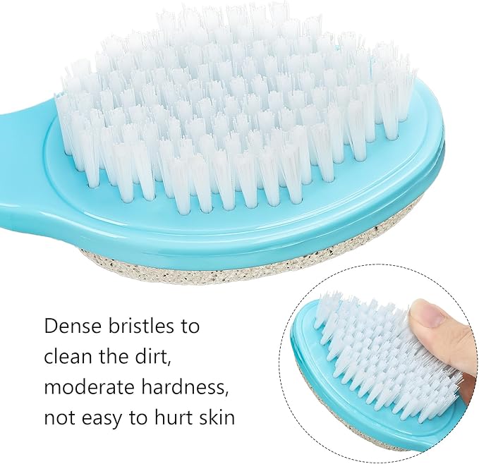 Foot Brush for Shower with Handle 2 in 1,Ooloveminso Large Foot Pumice Stone Brush Scrubber Foot File Calluses Remove Suitable for Horniness Foot Spa,Foot Care Smooth Skin (Blue)