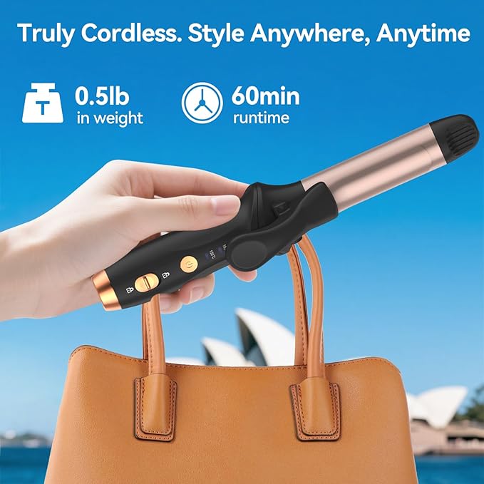 Cordless Curling Iron Hair Curler: Mini USB Rechargeable 4000 mAh 3 Temp Setting Travel Portable 200 Million Negative Ion for Long Short Hair