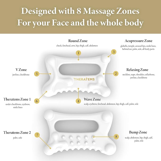 THERATEMS Natural Ceramic gua sha Massage Tool, face and Body guasha, Lymphatic Drainage Trigger, guasha Board, face Lift, Muscle Relief Massage Board
