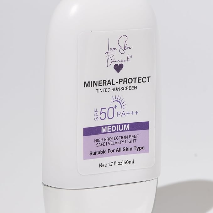 Love Skin Botanicals Mineral Protect Tinted Sunscreen SPF 50 PA+++ – Medium Tint | 100% Mineral, Reef-Safe, Chemical-Free, Unscented, Daily Face Sunscreen