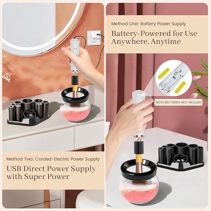 RICRIS Premium Makeup Brush Cleaner Dryer Super-Fast Electric Brush Cleaner Machine Automatic Brush Cleaner Spinner Makeup Brush Tools (White)