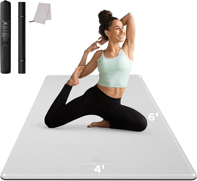 CAMBIVO Large Yoga Mat (6'x 4'), Extra Wide Workout Mat for Men and Women, 0.24''/0.32''/0.4''/0.48'' Thick Exercise Fitness TPE Mat for Home Gym, Yoga, Pilates, Workout (Barefoot Exercise)