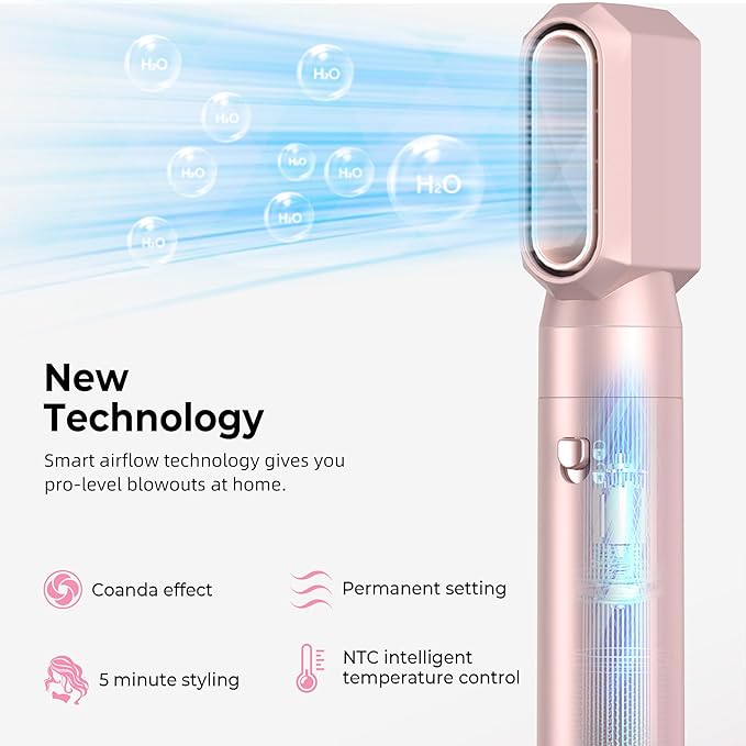 6 in 1 Hair Dryer Brush, Detachable Air Styler, Blow Dryer Brush 3 Heat Settings Frizz-Free Drying, Volumizing, Straightening, Curling for Travel & Home Styling (Pink-A)