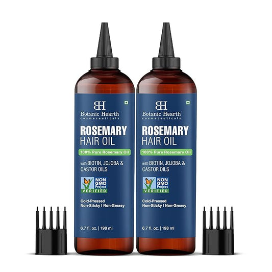 Botanic Hearth Hair Oil for Hair Growth | Rosemary Oil for Hair Growth with Biotin, Castor & Jojoba | Scalp Oil & Dry Scalp Treatment | Color Safe | All Hair Types | 6.7 Fl Oz (2 Pack)