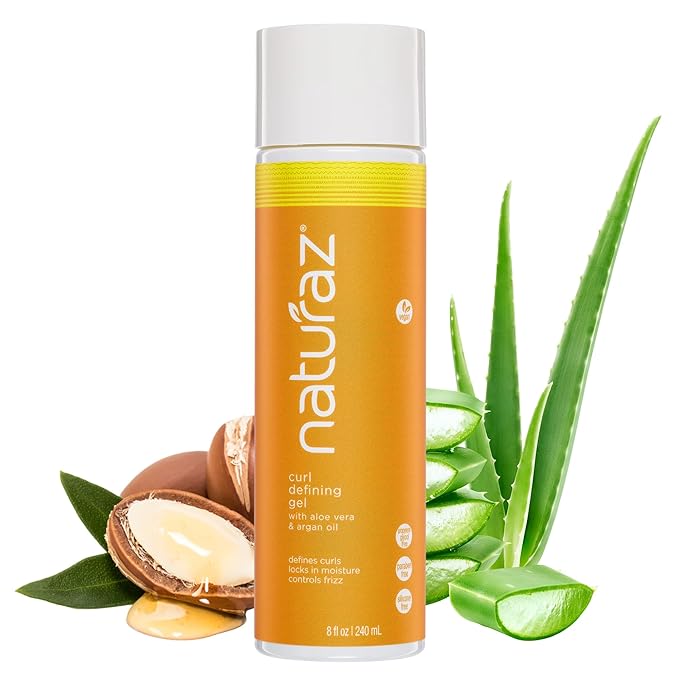 Naturaz Curl Defining Gel - 100% Vegan, Cruelty Free, Paraben Free - Deep Moisture, Medium Hold, Aloe Vera Based Gel for Curly Hair - Anti-Frizz Curl Definer, Loose Curls and Wavy Hair - 8 Oz
