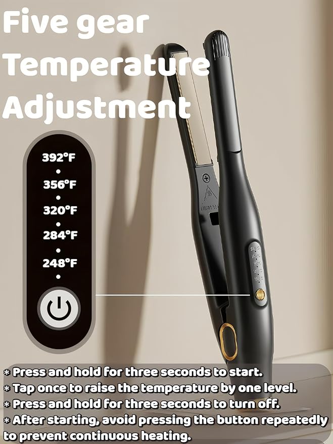 Mini Flat Iron for Short Hair, 1/2 inch Ceramic Plates Small Flat Irons for Short Hair, Fast Heating Anti-Frizz, Temperature Adjustable Auto-Off, Travel Size Mini Hair Straightener, Black