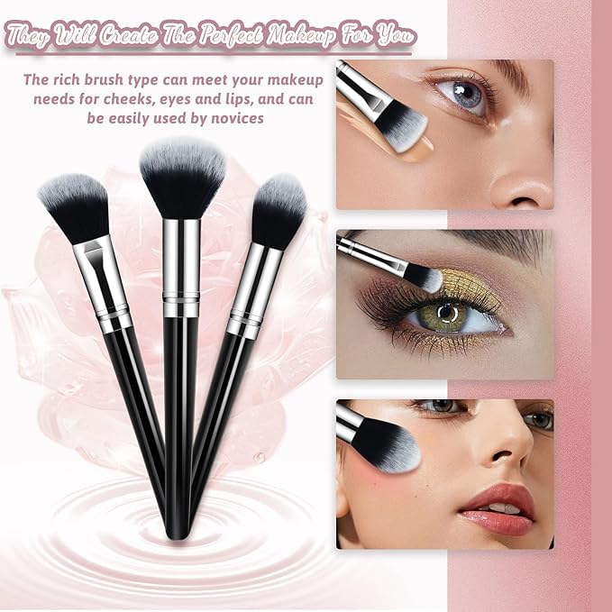 Makeup Brush Set, Premium Synthetic 14 Pcs Makeup Brushes, Travel Makeup Brush Set for Foundation, Concealer, Blush and Eyeshadow Brush(Black)
