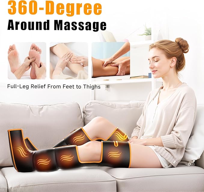 Leg Massager with Heat and Compression, Foot and Full Leg Massager for Circulation and Pain Relief, Sequential Compression Boots with 6 Modes, 6 Intensity, 3 Heat, Gifts for Mom, Dad, Athletes