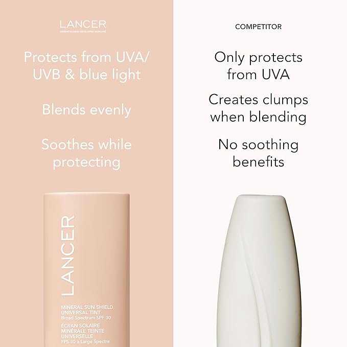 Lancer Skincare Mineral Sun Shield Universal Tint Broad Spectrum SPF 30 Sunscreen, 2 Fl Oz