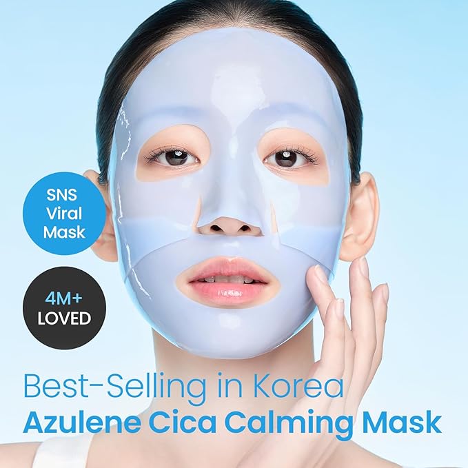 From Medi+ Korean Facial Sheet Mask (Azulene + Cica), 4 Count (30g Each) – Soothing Hydration for Sensitive-Looking Skin, Calming Care