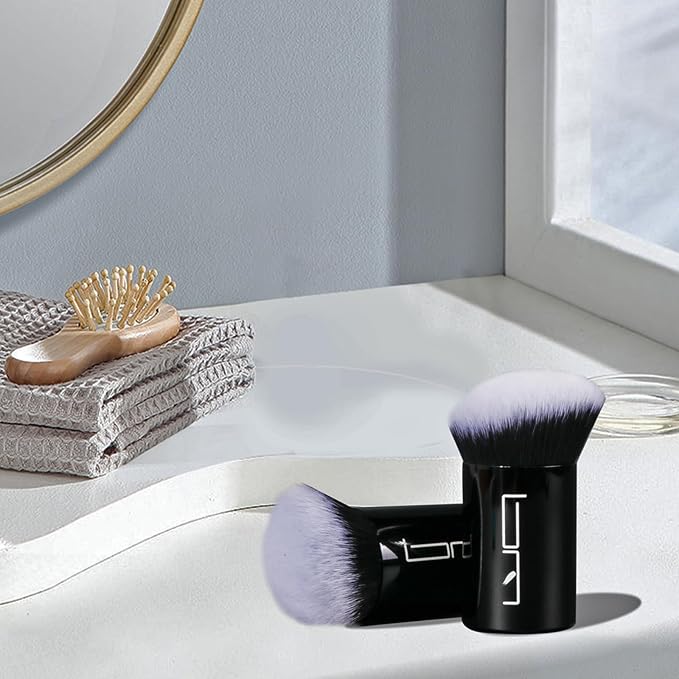 Brush Master Angled Foundation Makeup Brush, Kabuki Brush For Powder, Blush, Bronzer, Concealer, Portable Brush Cover, Perfect for Travel