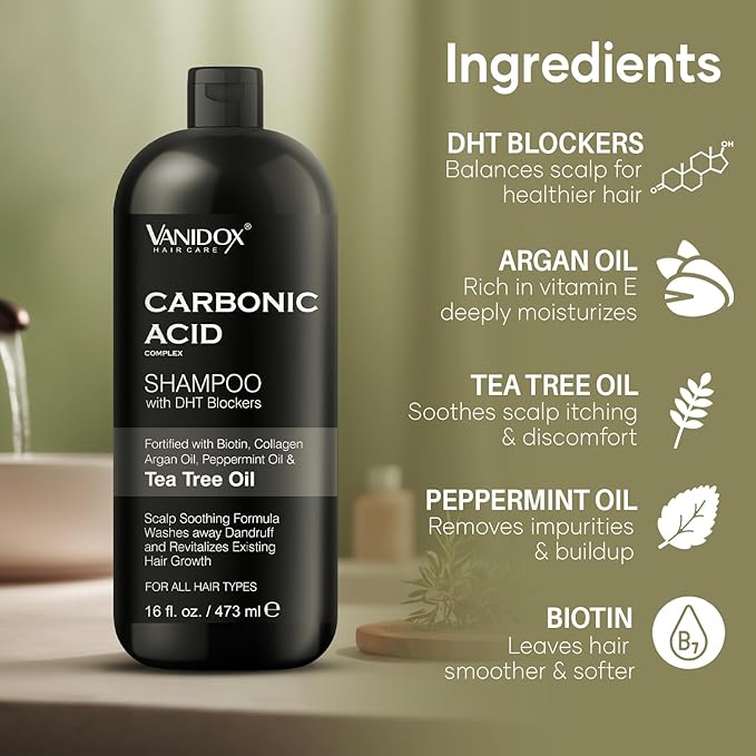 VANIDOX Carbonic Acid Shampoo and Conditioner for Men and Women, Deep Moisturizing Conditioner Thickens, Softens, & Smooths Set for Hair Growth and Repair, Made in USA - 16 Fl Oz Each