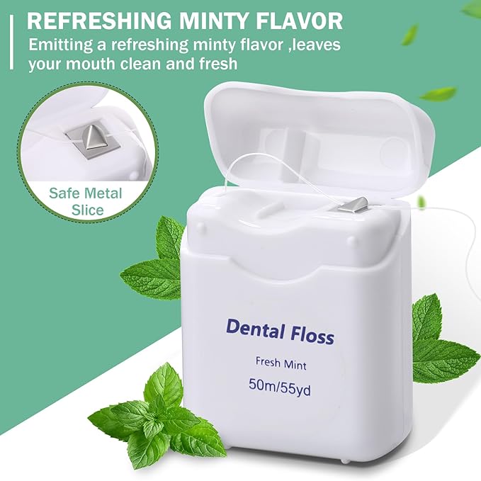 Mimorou 24 Pack Dental Floss Bulk Travel Mint Flavored 50m Each Travel Dental Floss Waxed for Teeth Oral Care and Gum Protection(White)