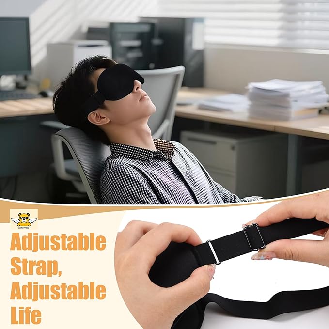 BEARWING 100% Light Blocking Sleep Mask, Only 0.73oz Light Comfortable 3D Contoured Memory Foam, Blink Freely Eye Masks for Sleep, Travel, Nap, for Men Women Side Sleeper, Black