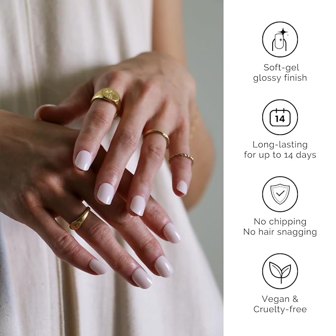 NAILOG Semi Cured Gel Nail Strips, 20Pcs Light Cream Gel Nail Stickers, Salon Quality Easy Apply & Remove Works with Any UV/LED Nail Lamps, White Gardenia