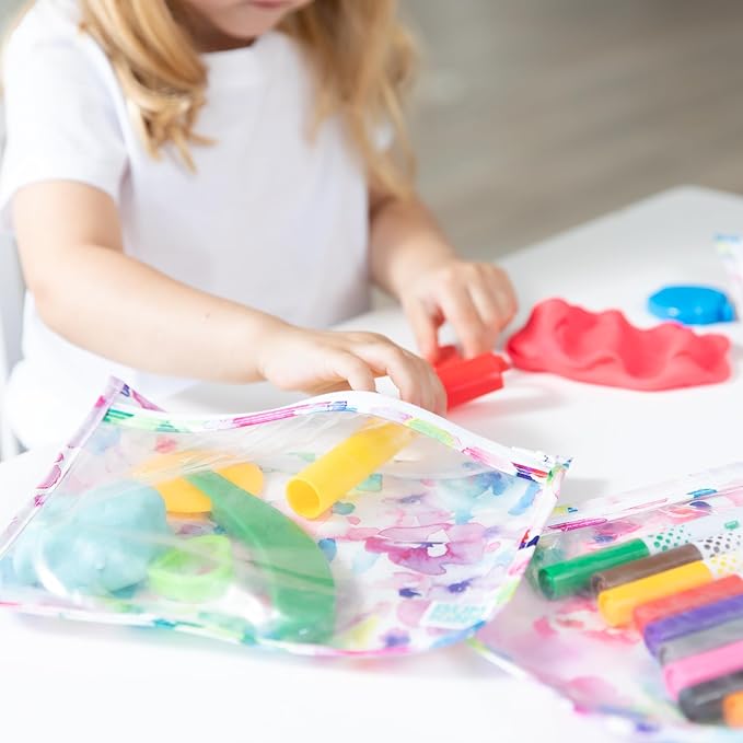 Bumkins Travel Bag, Toiletry, TSA Approved Pouch, Zip Bag, Quart Size Airline Compliant, Clear-Sided, Baby, Diaper Bag Organization, Makeup, Accessories, Packing, Set of 3 Sizes, Watercolors Floral