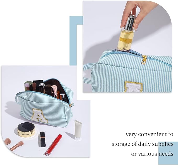 YOOLIFE Initial Cosmetic Bag for Women - Monogram Cute Makeup Bag Cosmetic Case Toiletry Pouch for Women Her Best Friend Sister Teacher, Personalized Birthday Gifts for Women, Green P
