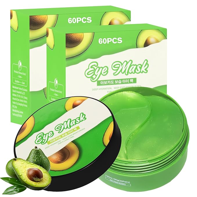 Belluxe 2 Pack Avocado Eye Mask – 60 Pairs, 120pcs | Nourishing & Moisturizing Eye Gel Patches for Dry Skin & Wrinkles, Hydrating Under Eye Mask for Collagen Boost
