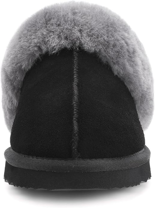 Parfeying Women's Shearling Slippers Genuine Leather with Rubber Sole, Sheepskin Fuzzy Indoor Outdoor Shoes for Home