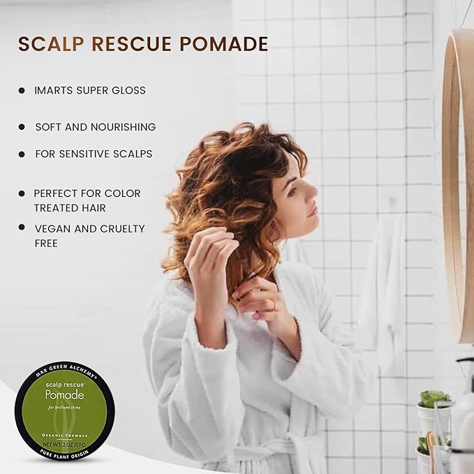 MGA Vegan Hair Pomade - Scalp Rescue Organic Formula for Nourishing Hair | Unisex Hair Product Provides Essential Oils, Brilliant Shine, Deep Hair Conditioning & Prevents Split Ends | Color Safe 2 OZ