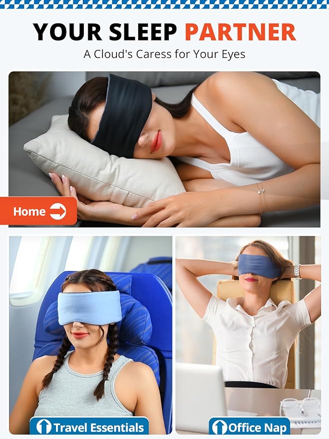 SARISUN Sleep Mask, Eye Mask for Sleeping, Upgrade Ultra-Soft Blackout Eye Cover for Women Men, Wider Adjustable Strap for Side Sleeper, Travel, Nap, Yoga, Relief Eye, Navy Blue