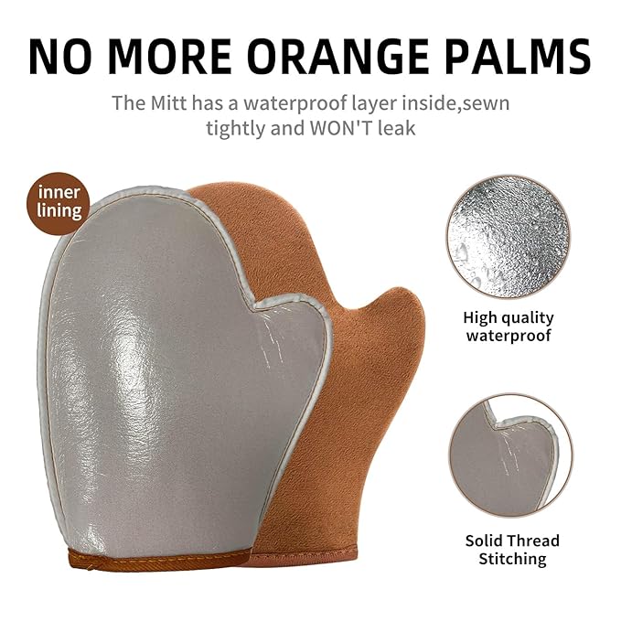 Self Tanning Mitt Applicator for Body with Thumb Hole - Reusable Sunless Tanning Glove for Even, Streak-Free Tan, Professional Application Tool for All Foams & Lotions (1P-Brown)
