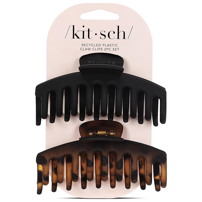 Kitsch Large Hair Clips For Women - Durable Recycled Plastic Claw Clips for Styling & Updos | Secure All-Day Hold, Comfortable Fit - Black & Tortoise | Ideal Gifts for Women, 2pcs