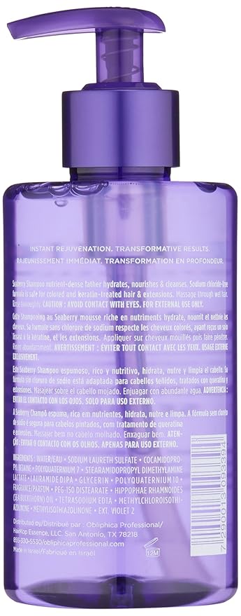 Obliphica Seaberry Shampoo for Medium to Coarse Hair - Frizz Free, Nourished, and Damaged Repaired Hair - Hair Mask & Treatment for Dry Hair and Growth - 10 Fl Oz.