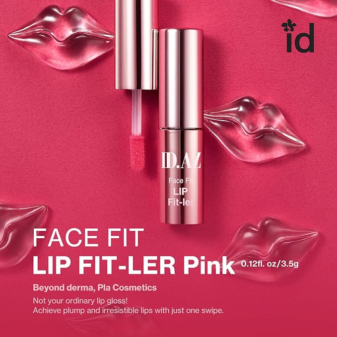 idplacosmetics ID.AZ Face Fit Lip Fit-Ler (Pink) 0.12 fl.oz (3.5 g) — Hydrating Tinted Lip Plumper Gloss with Maxi-Lip Peptide Sheer Pink, Glass-Like Finish Layerable Korean Lip Gloss.