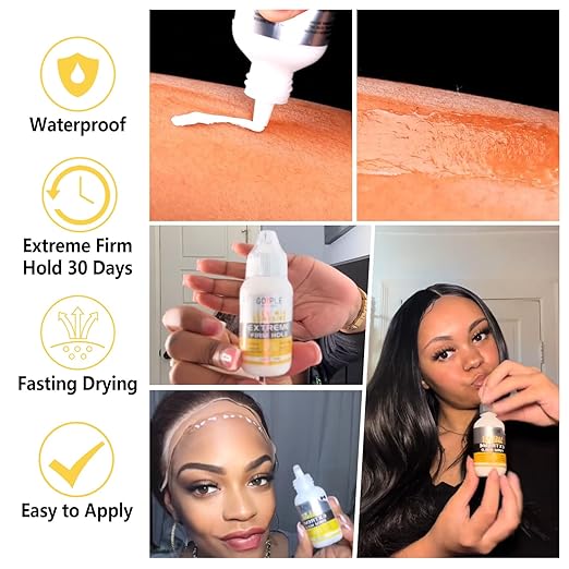 Wig Glue 1.28OZ, Waterproof Lace Front Adhsive for Wigs with Tools and Hair Wax Stick (Lace Adhesive/Wig Glue Remover/Wax Stick/Edge Control Wax/Elastic Band/Hair Dual Drush/Wigs Caps)