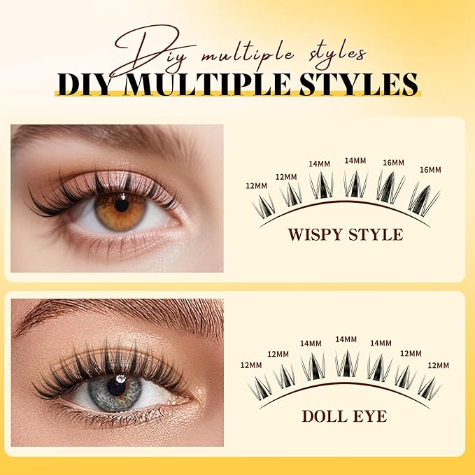 QUEWEL Fairy-Lash Clusters Kit, 144pcs Manga-Lash Clusters Kit Mix10-18mm Cluster Eyelash Extensions Kit With Lashes Bond and Seal, Lash Tweezers, Remover for DIY Natural Lashes(FD-Fairy 4 Set)