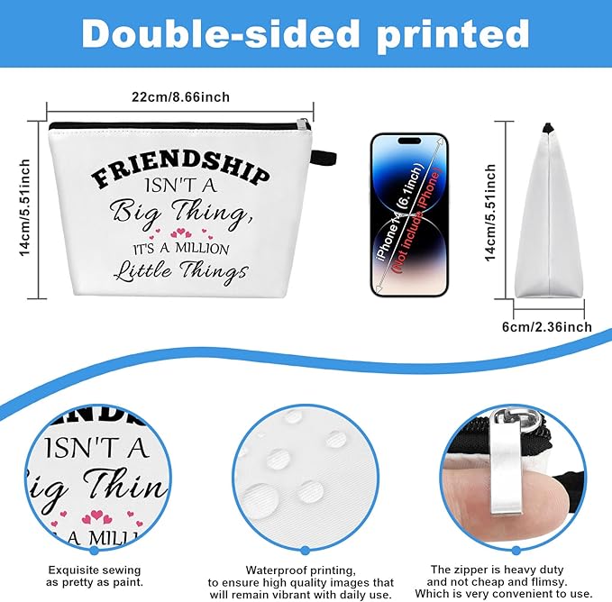 Friends Friendship Gifts for Women Makeup Bag Best Friend Birthday Gifts Cosmetic Bag Sister Gift from Sister Christmas Graduation Wedding Gift for Friend BFF Female Bestie Travel Toiletry Bags