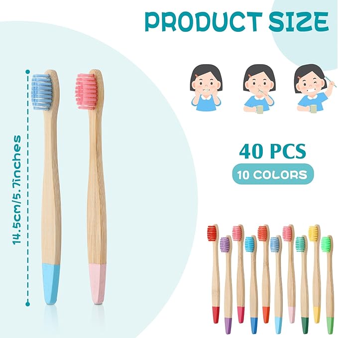 40 Pieces Kids Bamboo Soft Bristles Toothbrushes Toddler Toothbrush Manual Travel Toothbrushes for Kids Children Home School Travel Teeth Oral Dental Care, 5.7 Inch, Individually Wrapped