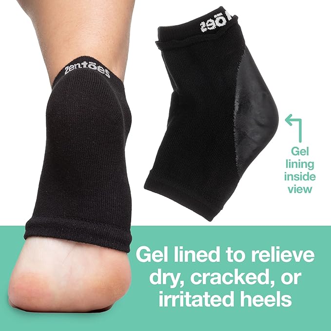 ZenToes Moisturizing Socks for Cracked Heel Treatment, Vitamin E, Olive Oil and Jojoba Oil Infused Heel Socks, Galentines Day Gifts, Self Care Gifts for Women (Cotton Black, Wide Width)