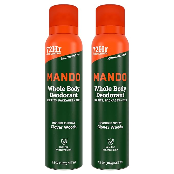 Mando Whole Body Deodorant For Men - Invisible Spray Deodorant - 72 Hour Odor Control - Low Irritation Formula - Aluminum Free, Benzene Free - 3.6 ounce Can - Clover Woods