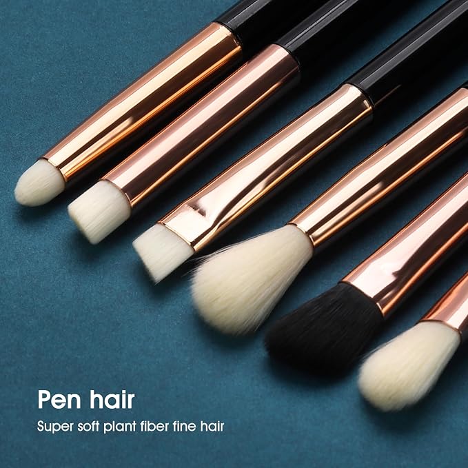 Urtlia Eye Makeup Brush Set, 6Pcs Professional Soft Make Up Brushes Tools，for Blending Eyeshadow Concealer Eyebrows Eyeliner（Black-YA01）