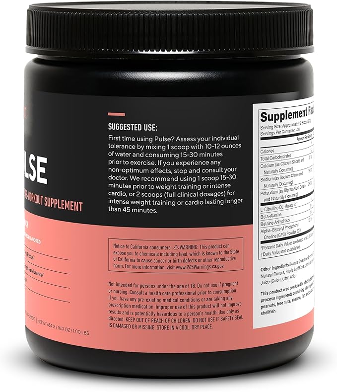 LEGION Pulse Pre Workout Supplement - All Natural Nitric Oxide Preworkout Drink to Boost Energy, Creatine Free, Naturally Sweetened, Beta Alanine, Citrulline, Alpha GPC (Caffeine Free Fruit Punch)