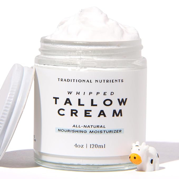 TRADITIONAL NUTRIENTS Whipped Tallow Face Moisturizer Pure Suet Beef Tallow Grass Fed Non-Greasy Nourishing Tallow Cream for Sensitive Skin - 4oz