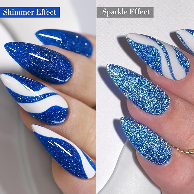 Double Rhythm 15ML Glitter Gel Polish Shimmer Reflective Holographic Color Magnetic for Nail Art Salon DIY at Home (Deep Blue-B1158)