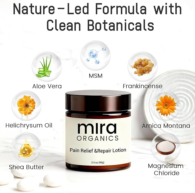 Mira Natural Relief & Repair Lotion, Fast-Absorbing, Non-Greasy Formula to Soothe Muscle & Joint Discomfort, Botanical Blend with Moisturizing Care for All Skin Types