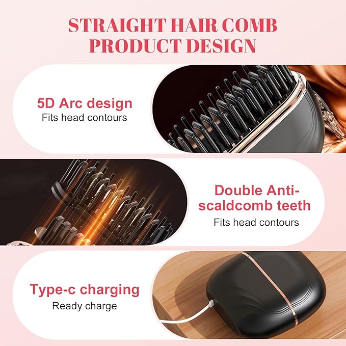 Mini Hair Straightener Portable 2026 Cordless Curling Iron Small Flat Steam Hair Straightener Brush Travel Hot Styling Tools for Women Wireless Tiny Ceramic Hairdressing Comb Size