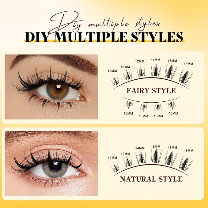 QUEWEL Fairy-Lash Clusters Kit, 144pcs Manga-Lash Clusters Kit Mix10-18mm Cluster Eyelash Extensions Kit With Lashes Bond and Seal, Lash Tweezers, Remover for DIY Natural Lashes(FD-Fairy 4 Set)