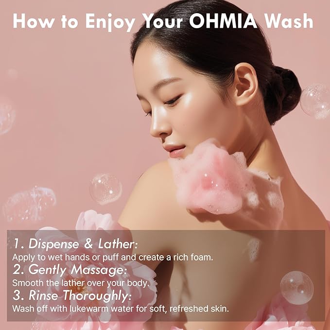 OHMIA Korean Red Bean Body Wash - Hydrating Exfoliating Shower Gel with Peptides & Hyaluronic Acid for Smooth Sensitive Skin Women & Men - Vegan & Cruelty-Free - 8.45 fl oz