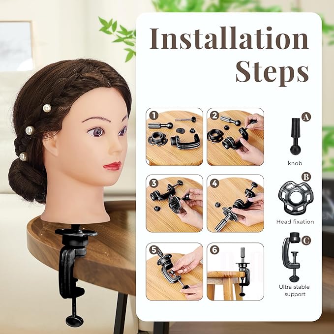 28" Mannequin Head with 80% Real Hair,Cosmetology Manikin Practice Doll Head,Braiding Head with Tripod Stand with Table Clamp + DIY Hair Styling Set #4