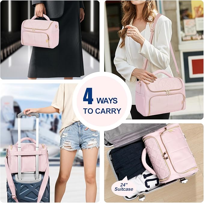 GR69N Travel Toiletry Bag Large Cosmetic Makeup Bag Organizer for Women,Wide-open Make Up Bag Waterproof Makeup Case Travel Bag with Handle and Dividers for Toiletries,Essentials,Accessories,LT Pink