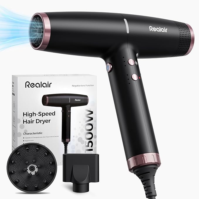 Professional Ionic Hair Dryer with 2 Attachments (Diffuser & Concentrator), High-Speed Blow Dryer for Women Men, Lightweight Quiet Hairdryer for Travel & Home, for All Hair Types