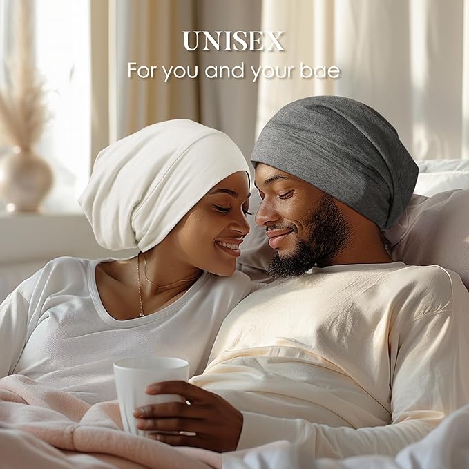 LULUSILK Mulberry Silk Lined Sleep Cap, No More Frizzy Tangled Hair, Stay On All Night Silk Hair Wrap for Sleeping with Adjustable Strap, Silk Bonnet for Women and Men, White, Pack of 1