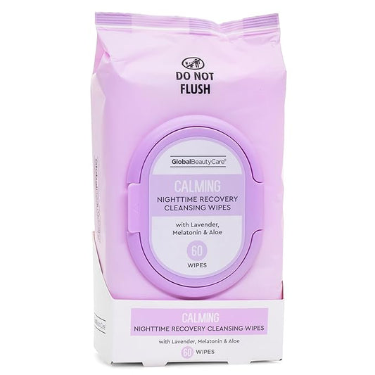 Global Beauty Care Calming Makeup Remover Wipes - Gentle Daily Facial Cleansing Wipes for Sensitive Skin, Lavender, Melatonin, & Aloe for a Relaxed & Restored Skin, Travel-Friendly, 60 Count (1-Pack)